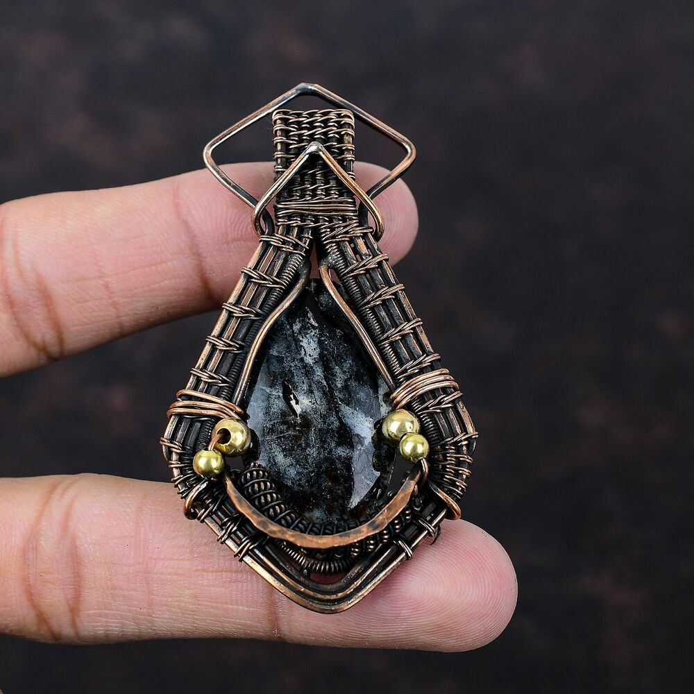 Christmas Sale Oval Astrophyllite Stone Anniversary Wire Wrapped Pendant Copper-image