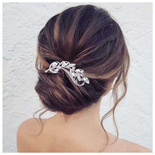 Elegant Crystal Wedding Hair Comb with Rhinestone Leaf Design in Silver for Bridal Hairstyles