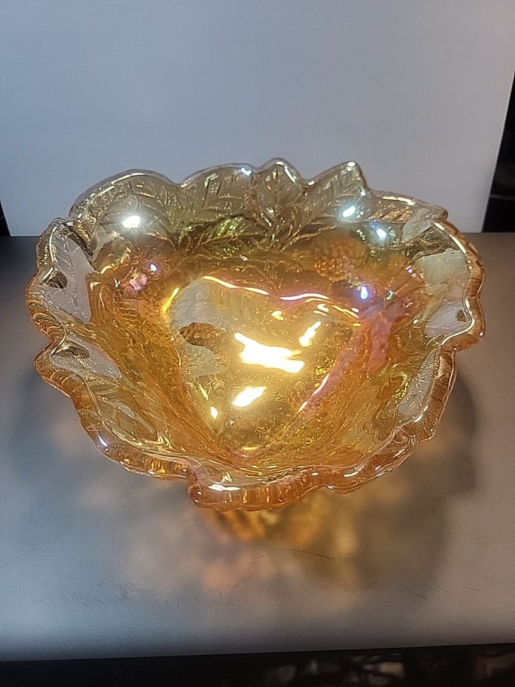 Vintage Indiana Glass Marigold Carnival Glass Loganberry Candy Dish - 7 inch