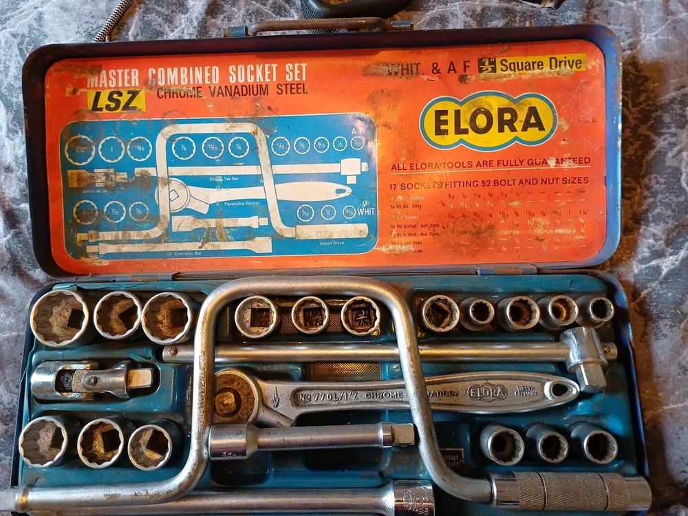 VINTAGE ELORA LHZ SOCKET SET WHIT AF & METRIC 1/2