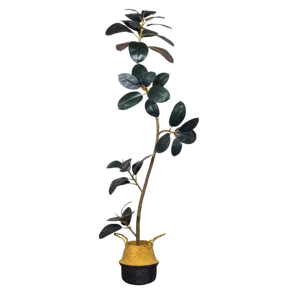 5.9ft Tall Artificial Rubber Tree Plant in Plastic Pot for Home Decor