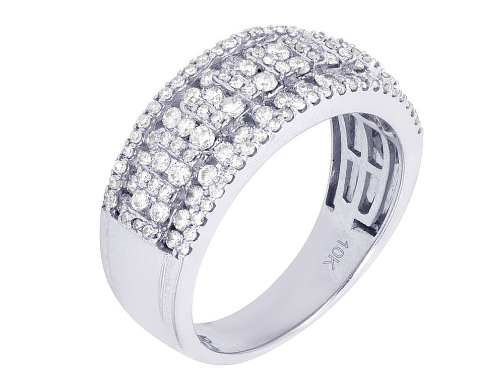 3-Row 1 3/5 CT Diamond Band Ring in 10K White Gold 9.5MM Size 10  