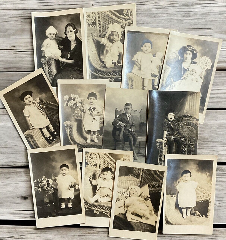 Lot of 12 Antique RPPC's Postcard Photographs Hispanic Baby Woman Kids 1920's Tx