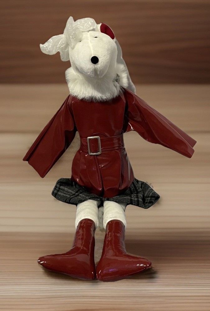 Woof & Poof Wind-Up Musical Box Christmas Reindeer Doll Red Coat Plaid Skirt
