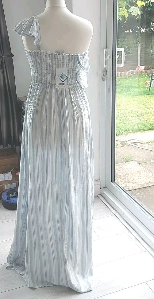 CLEARANCE SALE , Lovely Long White & Blue Dress By Next UK 12-image