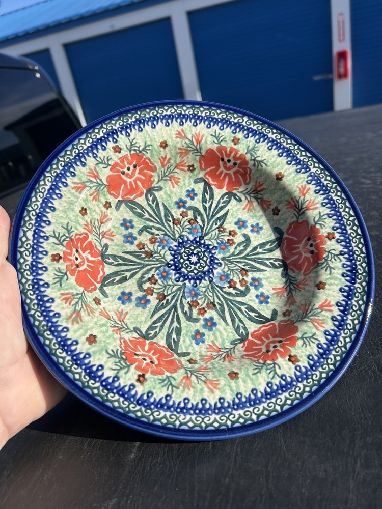 polish pottery unikat boleslawiec Handmade Blue Floral Bowl New