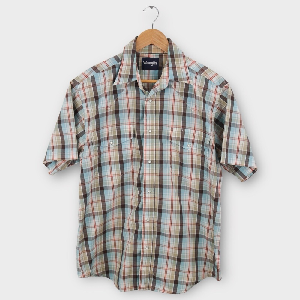 Vintage Wrangler Men’s Plaid Pearl Snap Shirt Size Large 90s Western