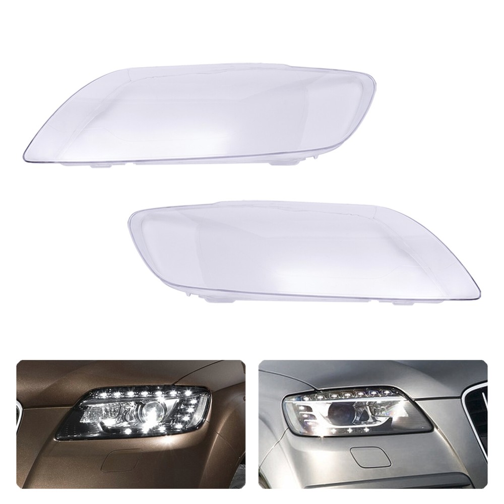 Left+Right Pair For 2006-2015 Audi Q7 Headlights Headlamps Lens Cover Waterproof