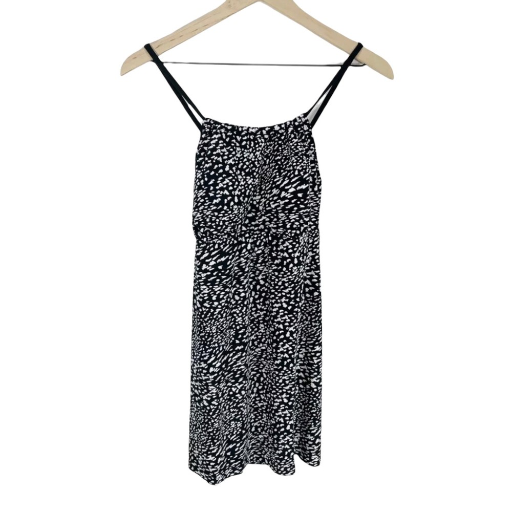 Coastal Blue Black Geometric Print Padded Womens Swim Dress Cross Back Sz L 12