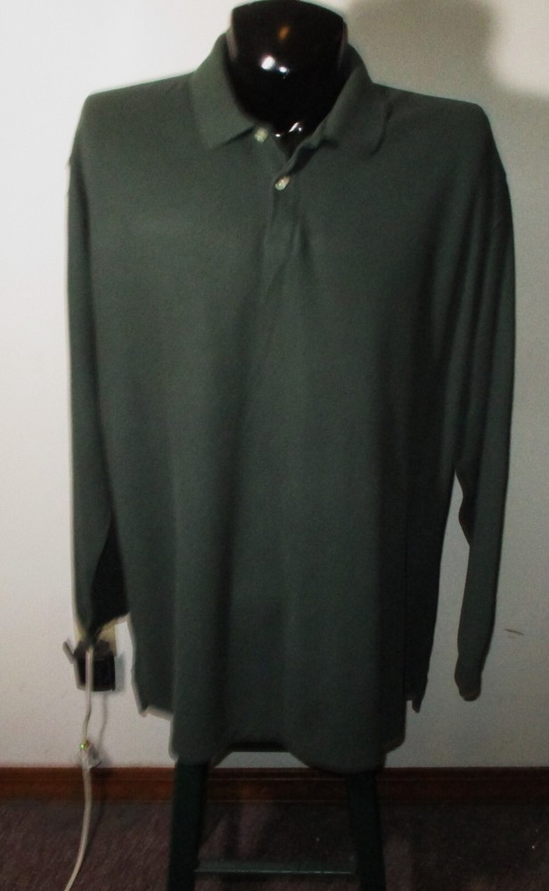 L.L. BEAN Green Long  Sleeve Polo Shirt Size XXL Tall