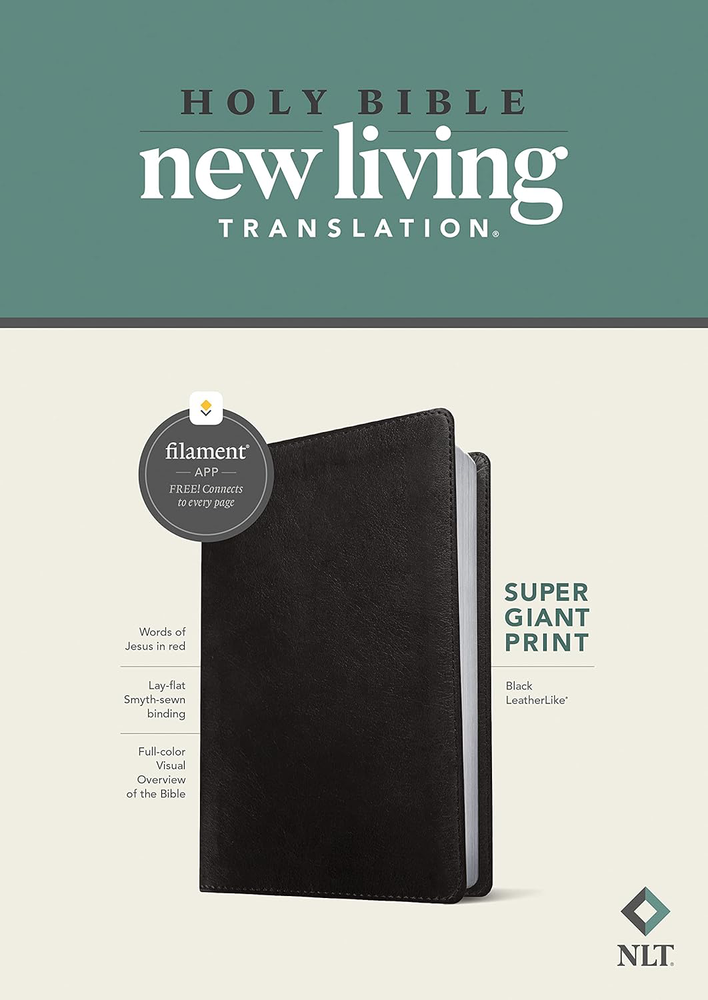 NLT Super Giant Print Bible, Filament Enabled, LeatherLike, Black, Red Letter