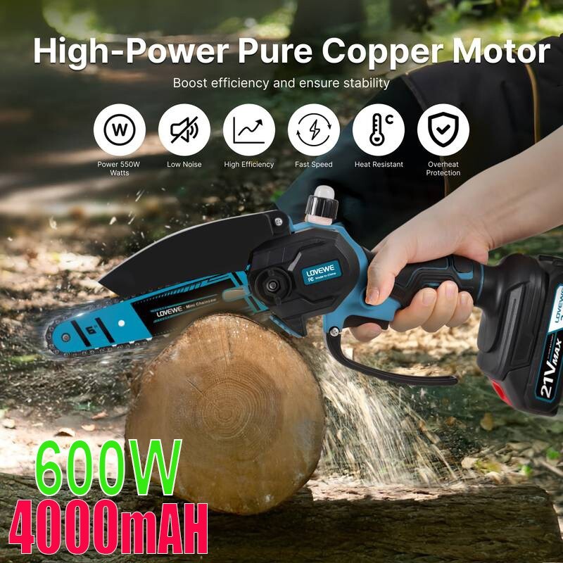 Mini Chainsaw Gift for Him - 4000mAh Cordless & Quiet Yard Tool