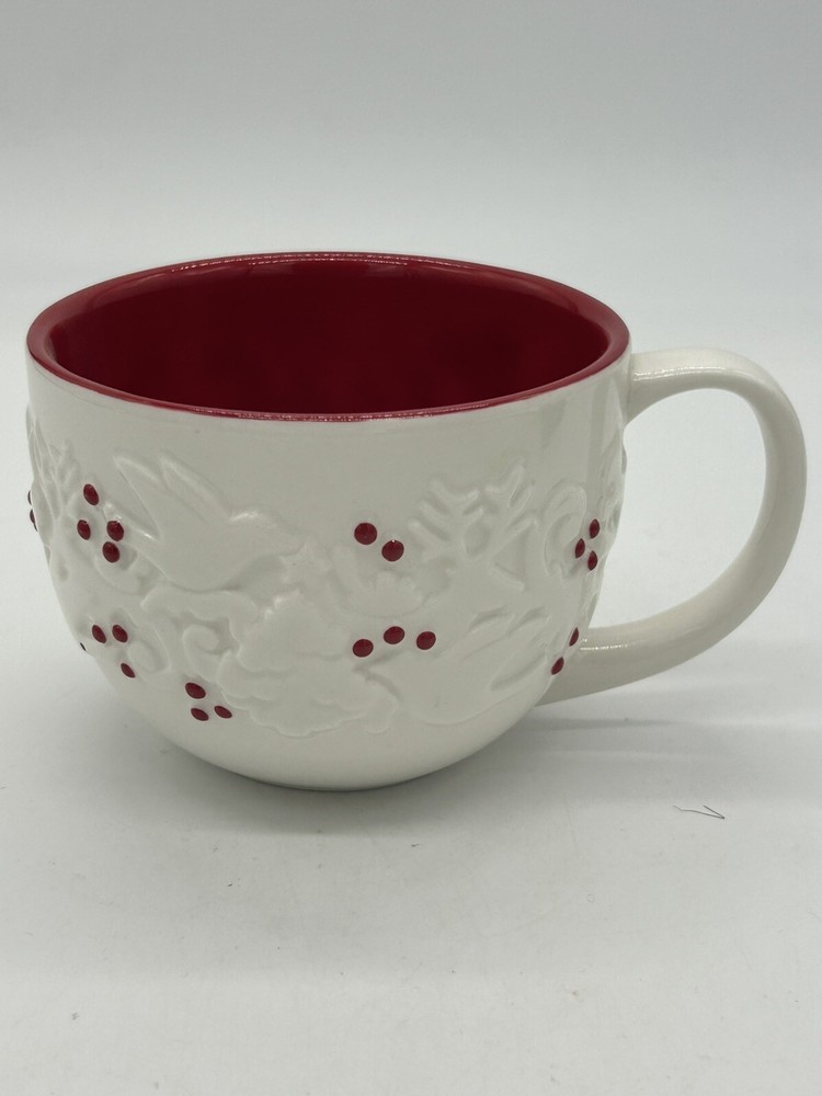 Starbucks 2008 Holiday Red White Holly Berry Deer Embossed Tumbler