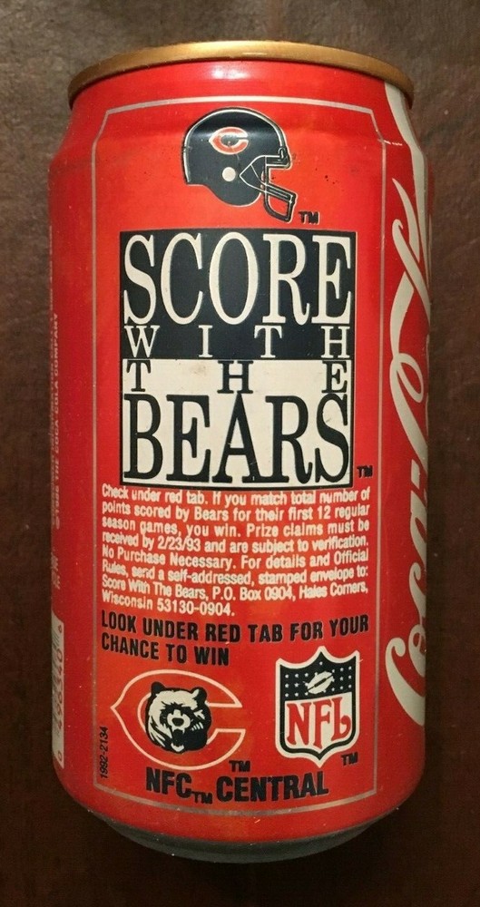 COCA-COLA COMMEMORATIVE SODA CAN - SCORE WITH THE CHICAGO BEARS, 1992
