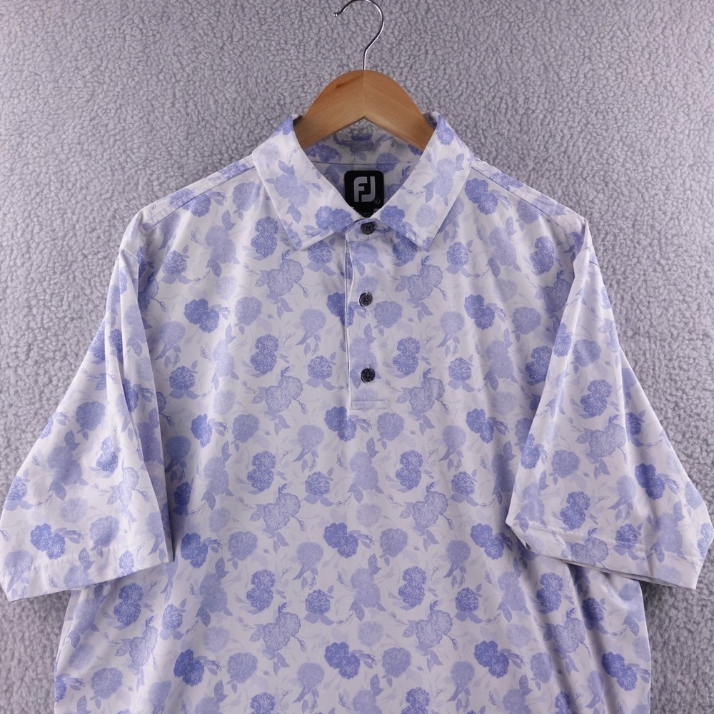 Footjoy FJ Mens Golf Polo Shirt Large Floral Print Short Sleeve Button Up