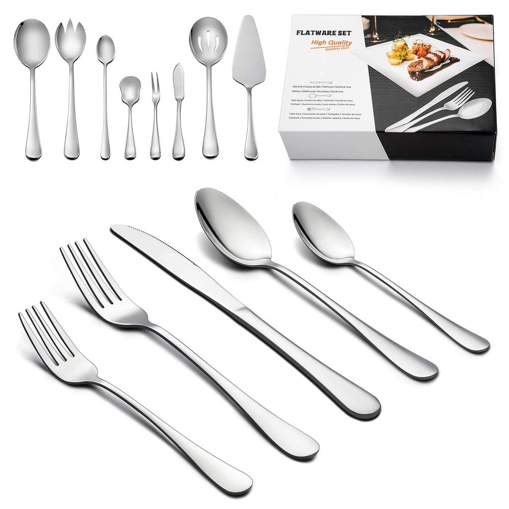 48-Piece Stainless Steel Silverware Set Including Serving Pieces for 8