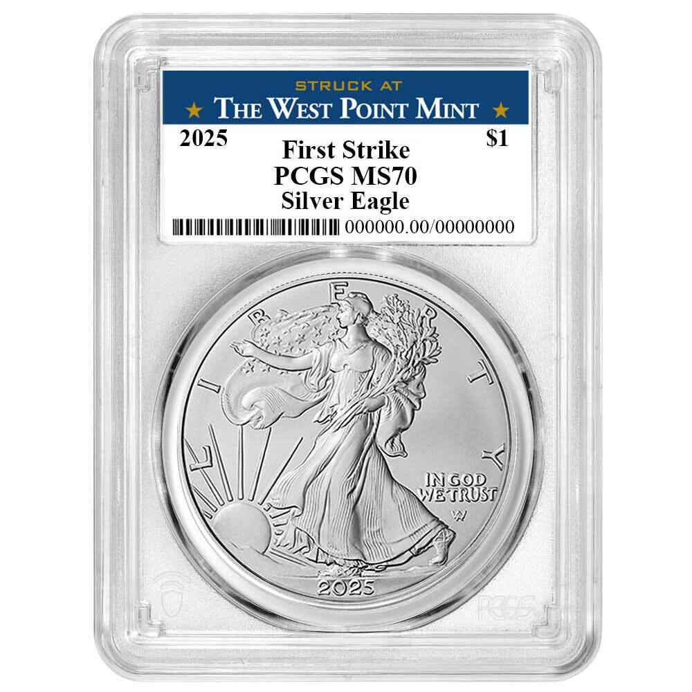 2025 $1 American Silver Eagle PCGS MS70 FS West Point Label