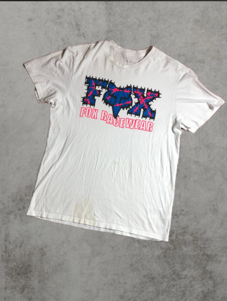 Vintage Y2K Fox Racing Moto Graphic Tee Shirt White Men’s Size L