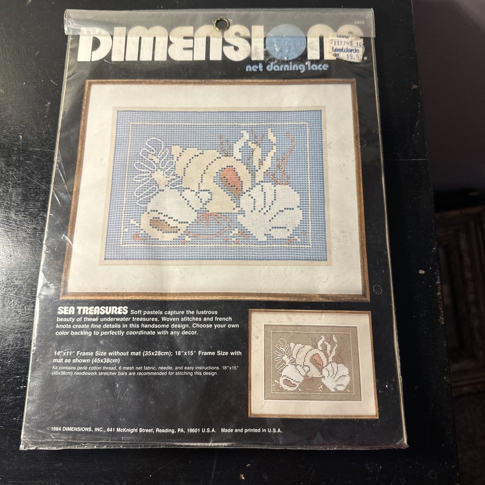Vintage 1984 NIP Dimensions Net Darning Lace Kit SEA TREASURES 14x11 Unopened