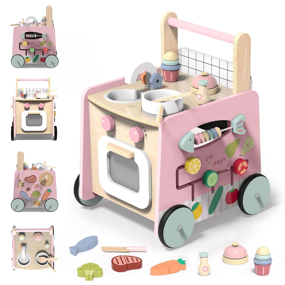 Wooden Baby Walker 4-in-1 Push & Play Toys, Learning Walks, Montessori Sensory