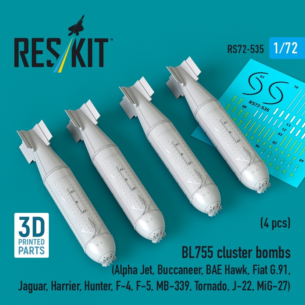 BL755 cluster bombs (4 pcs) (3D Printed) Scale 1:72 ResKit RS72-0535