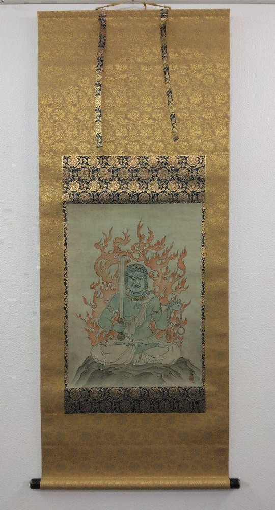 FUDO MYOO ACALA NIO Buddhism Hanging Scroll 53 inch Japanese Vintage KAKEJIKU