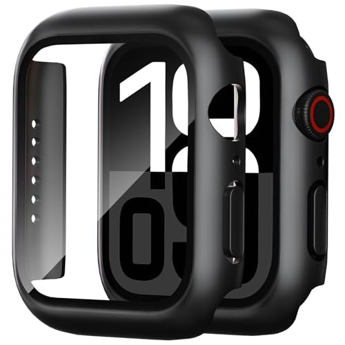 2 Pack Hard PC Case with Tempered Glass for Apple Watch 40mm - Black/Black