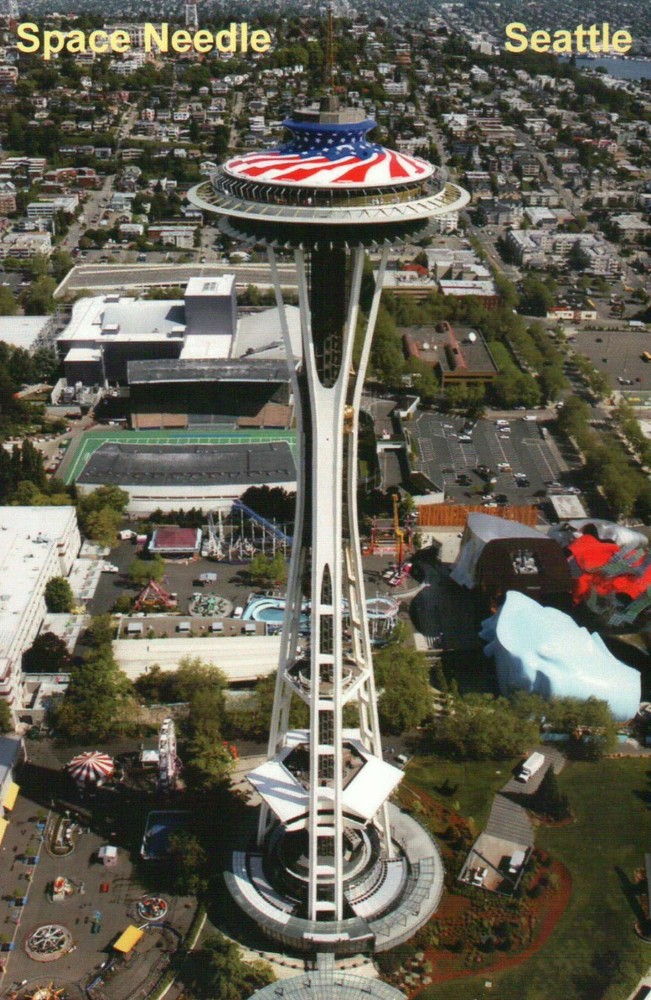 Space Needle Seattle Washington Flag Top Memorial Day Memorial Stadium, Postcard