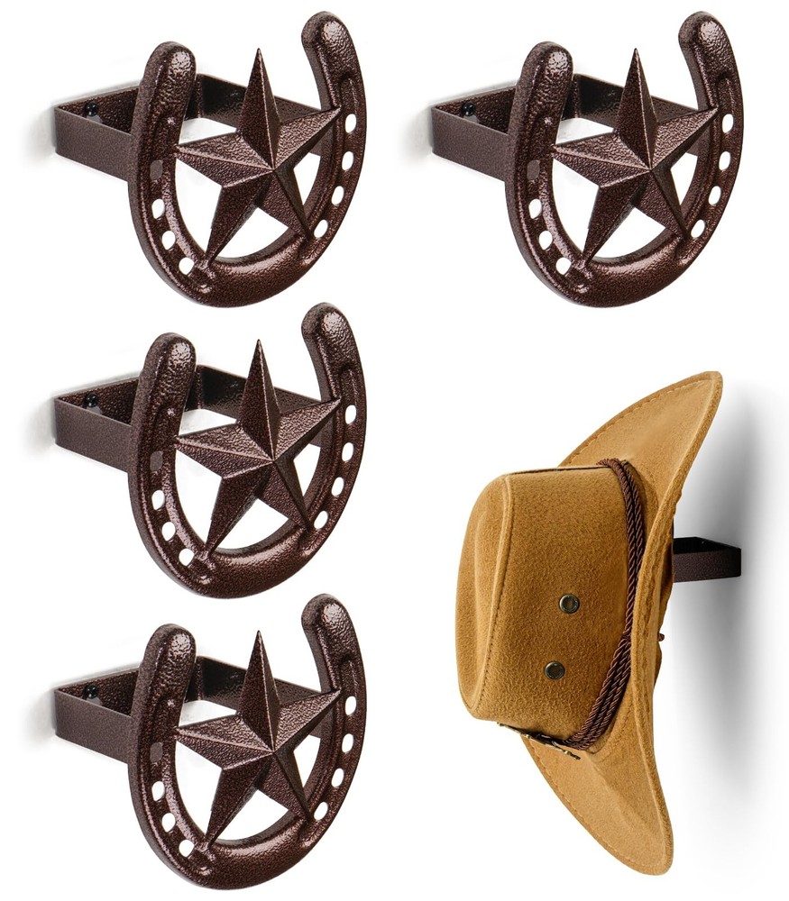 Cowboy Hat Hanger Wall Mount - 4 Pack Metal Horseshoe Hook Hat Rack