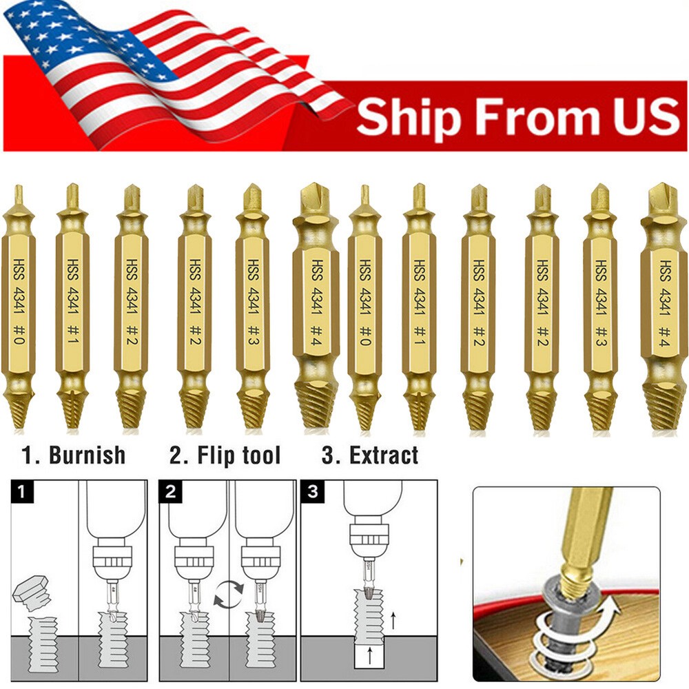 12-Piece Damaged Screw Extractor Set for Stripped Bolt Removal