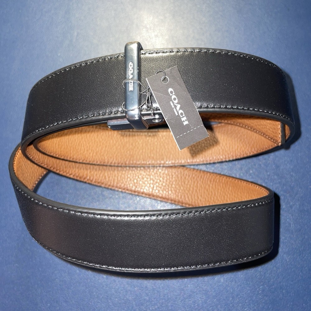 Coach Men’s Reversible Leather Belt Black Brown Plaque Buckle Size 42 F7511 New