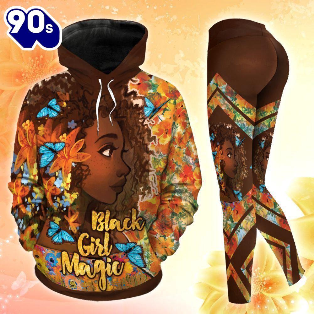 Black Girl Magic Butterfly All Over Print Leggings Hoodie Set Outfit For Women
