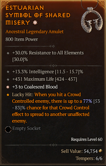 Diablo 4🔥Season 7 Softcore🔥Amulet 1GA +3 Coalesced Blood NECROMANCER Bloodwave