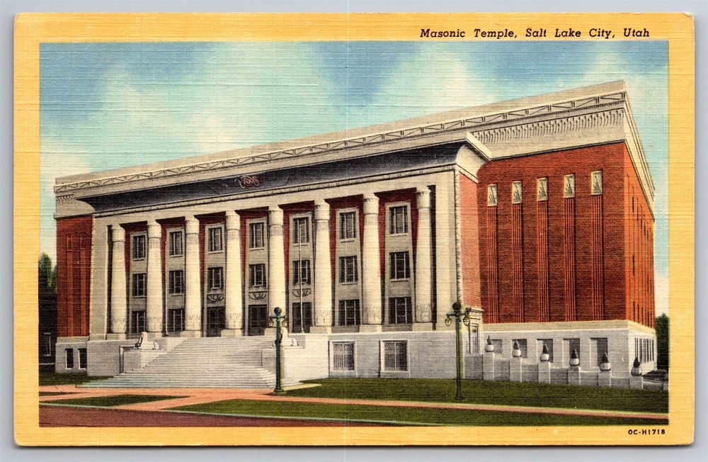 Masonic Temple Salt Lake City Utah Grand Lodge Library Postcard C1940 G19