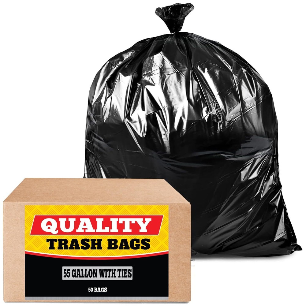 Tasker 55 Gallon Trash Bags (Value 50 Bags w/Ties) Extra Large Industrial Tra...