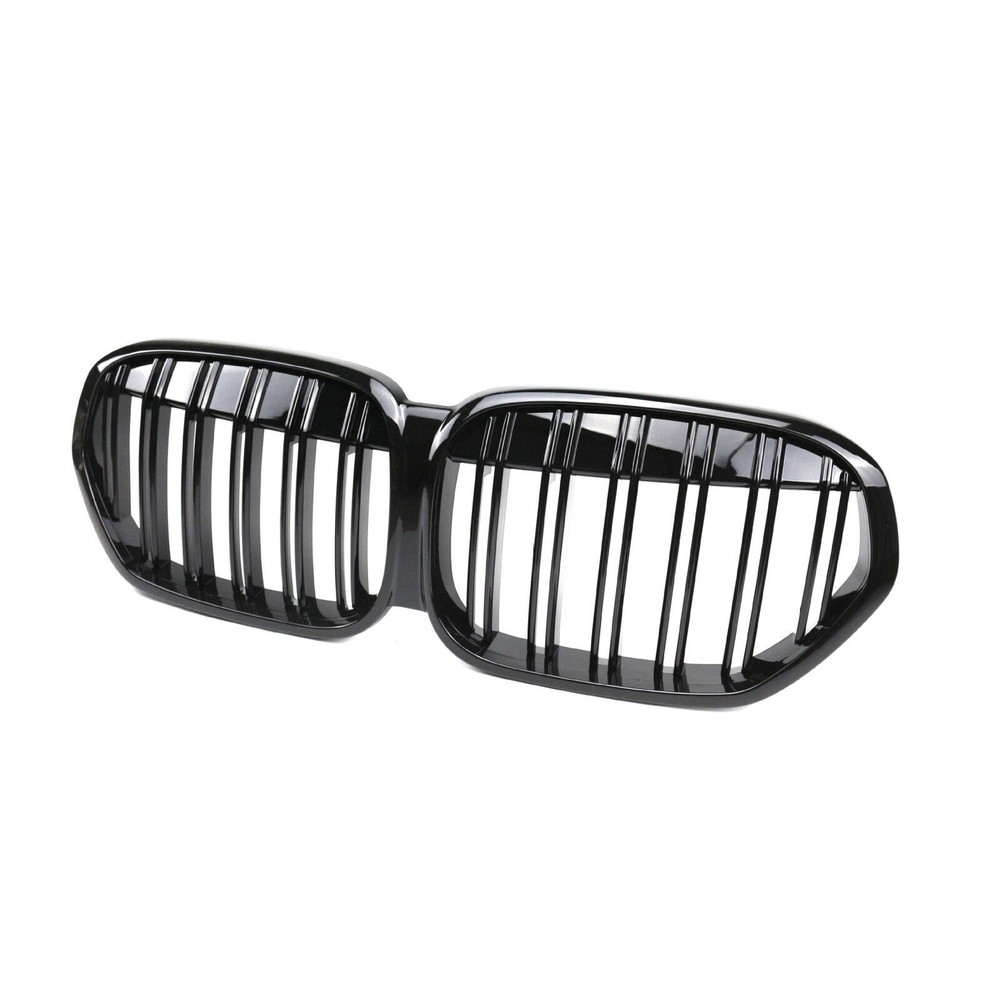 Double Line Gloss Black Front Bumper Center Grille For 19-23 BMW X1 F48 SUV LCI