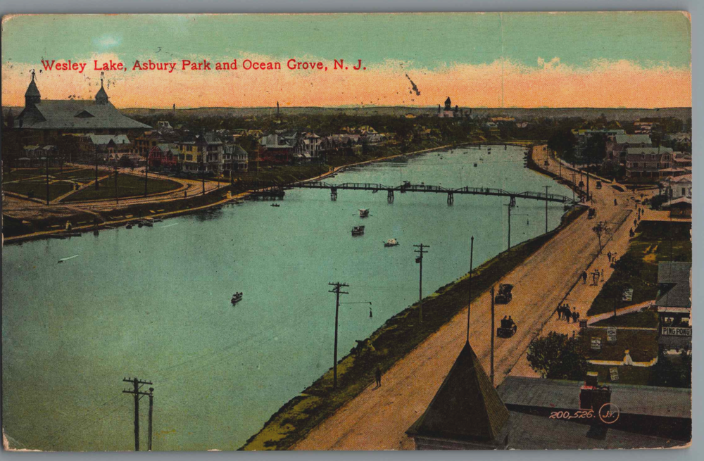 Vintage 1914 NJ Wesley Lake Ping Pong Game Postcard Ocean Grove Asbury Park