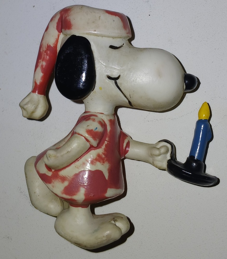 Vintage Snoopy in Nightshirt with Candle PVC Figure Hong Kong Paint Wear