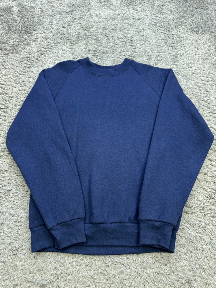 Vtg Fruit Of The Loom Sweatshirt Adult Medium Blank Navy Blue Fleece Made In USA