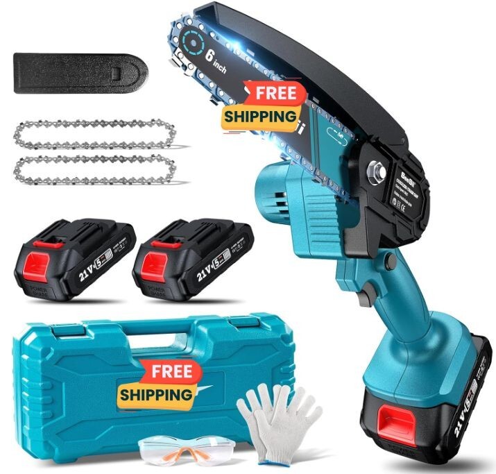 Mini motosierra inalámbrica 6 pulgadas con 2 baterías para poda y regalo
