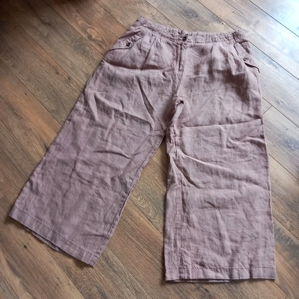 Wrap London Wide Leg Utility Trousers Lagenlook Beige UK 18 100% Linen Boho