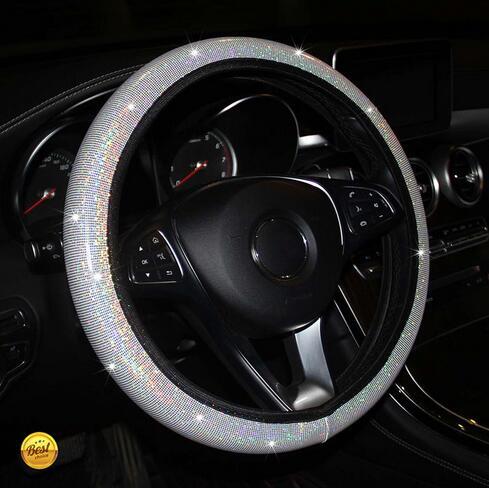 38cm Universal Car Bling Steering Wheel Cover Crystal Rhinestone For Women Girl;