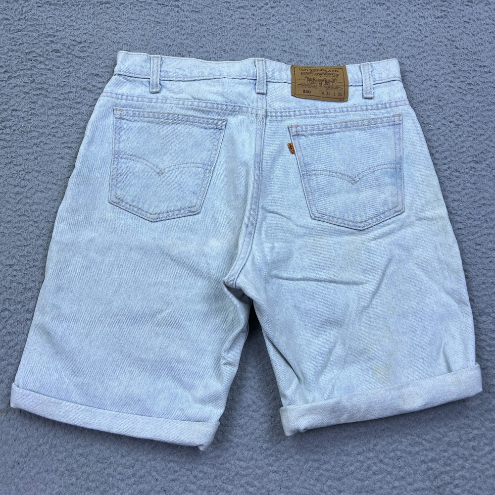 VTG Levis 550 Orange Tab Denim Shorts 33 Roll Grunge Light Blue Denim USA Made