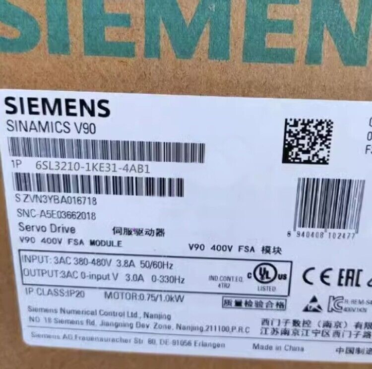 6SL3210-1KE31-4AB1 1PCS NEW SIEMENS SINAMICE V90 INVERTER 6SL3210-1KE31-4AB1