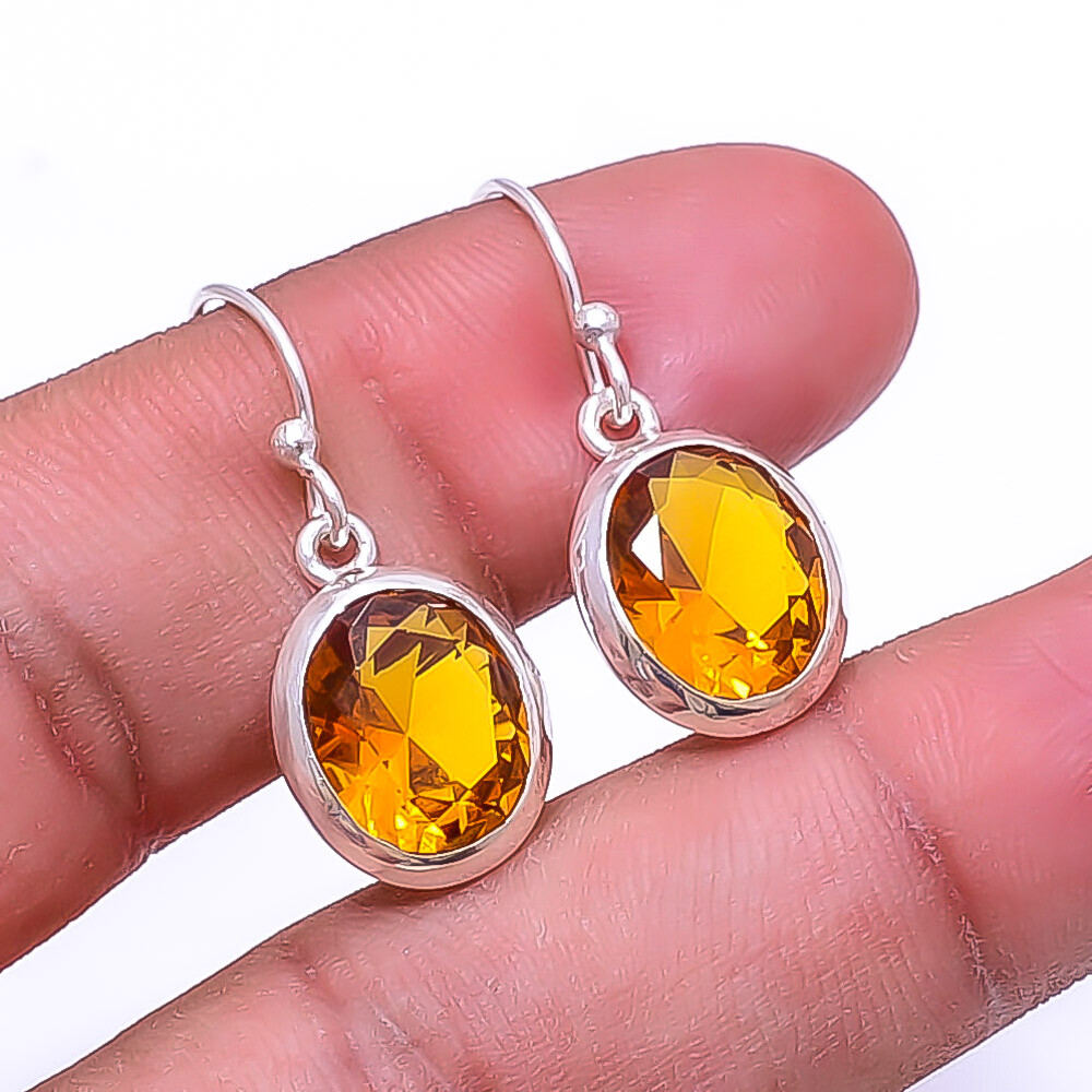 Citrine Gemstone 925 Sterling Silver Handmade Earrings Valentine Gift E103 1.17