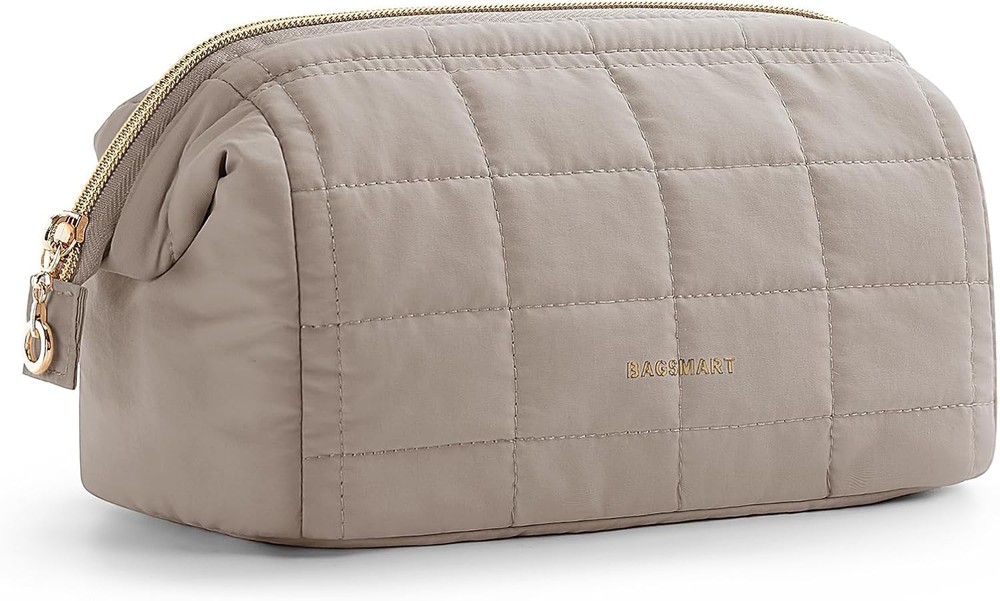 BAGSMART Puffy Padded Makeup Toiletry Travel Bag in I-Camel Color