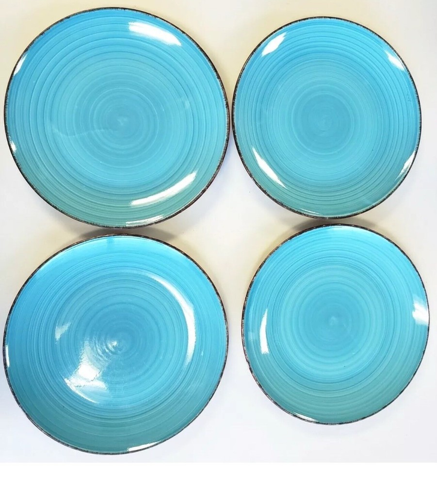 Set of 4  Royal Norfolk SWIRL Dinner Plates 10.5” Stoneware TURQUOISE BLUE