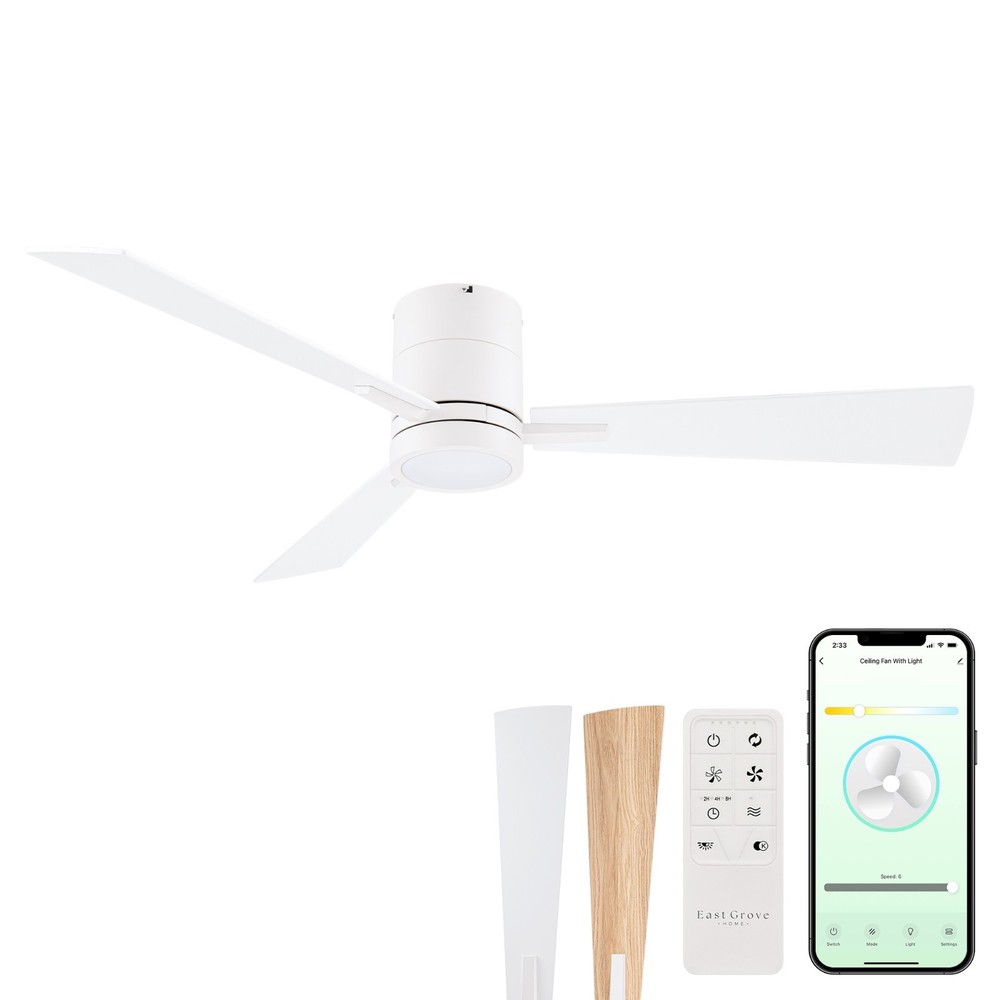 Bali 52in 3-Blade Smart Flush Mount Ceiling Fan in Matte White