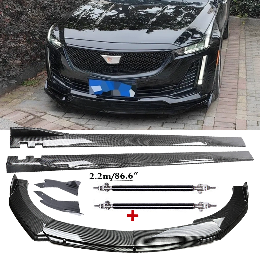 Carbon Fiber Front Lip Spoiler 86.6in Side Skirt Kit for Cadillac E-Series