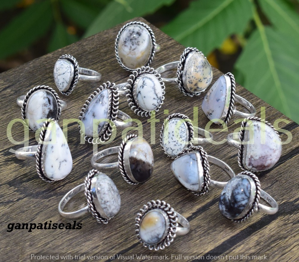 Christmas Sale ! Dendrite Opal Gemstone Ring 5pc Wholesale Lot 925 Silver Plated-image